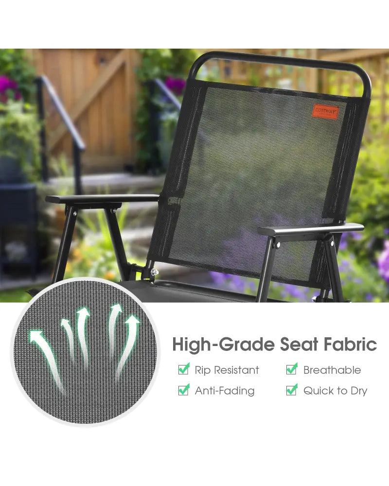 Set of 2/4/6 Outdoor Folding Chairs with Breathable Seat-Set of 6 - Black - Patio Dining Chairs