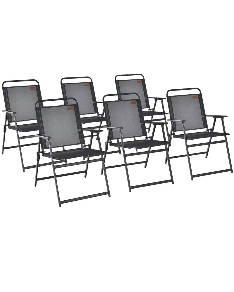 Set of 2/4/6 Outdoor Folding Chairs with Breathable Seat-Set of 6 - Black - Patio Dining Chairs