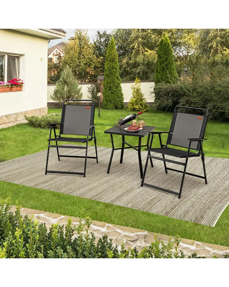 Set of 2/4/6 Outdoor Folding Chairs with Breathable Seat-Set of 6 - Black - Patio Dining Chairs