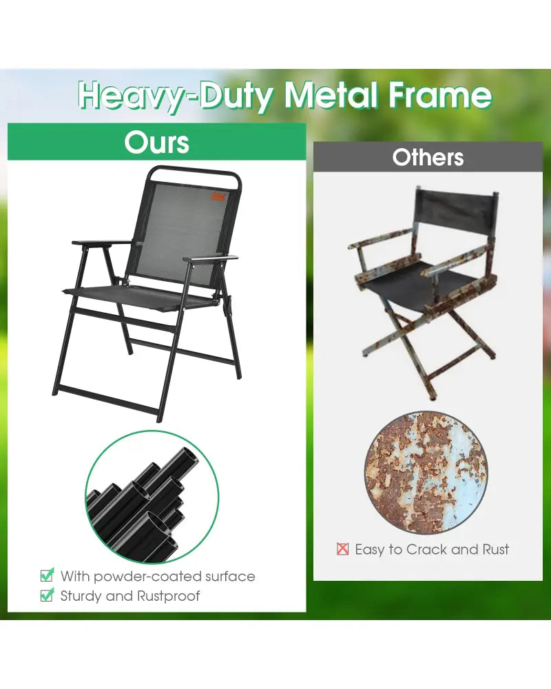 Set of 2/4/6 Outdoor Folding Chairs with Breathable Seat-Set of 6 - Black - Patio Dining Chairs