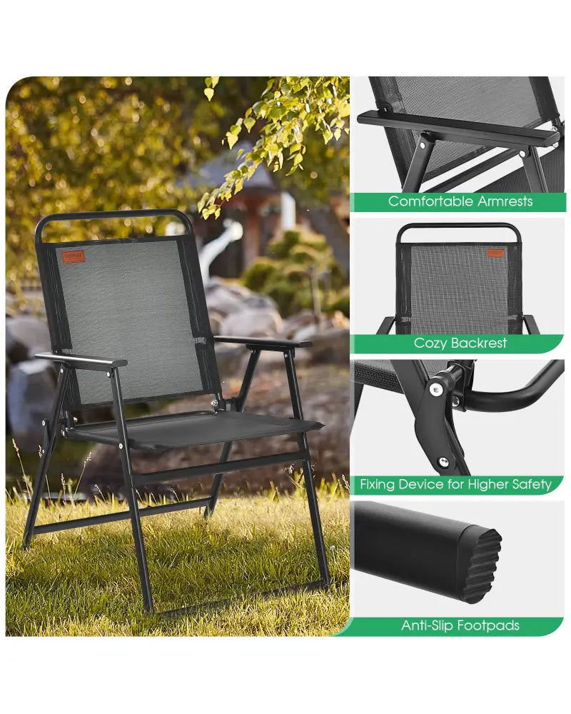 Set of 2/4/6 Outdoor Folding Chairs with Breathable Seat-Set of 6 - Black - Patio Dining Chairs
