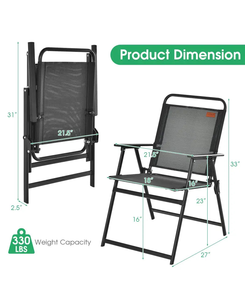 Set of 2/4/6 Outdoor Folding Chairs with Breathable Seat-Set of 6 - Black - Patio Dining Chairs