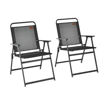Set of 2/4/6 Outdoor Folding Chairs with Breathable Seat-Set of 6 - Black - Patio Dining Chairs