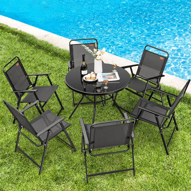 Set of 2/4/6 Outdoor Folding Chairs with Breathable Seat-Set of 6 - Black - Patio Dining Chairs