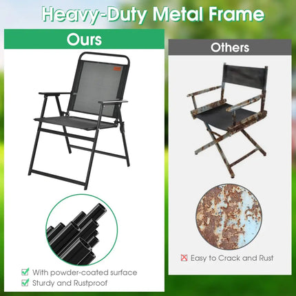 Set of 2/4/6 Outdoor Folding Chairs with Breathable Seat-Set of 6 - Black - Patio Dining Chairs