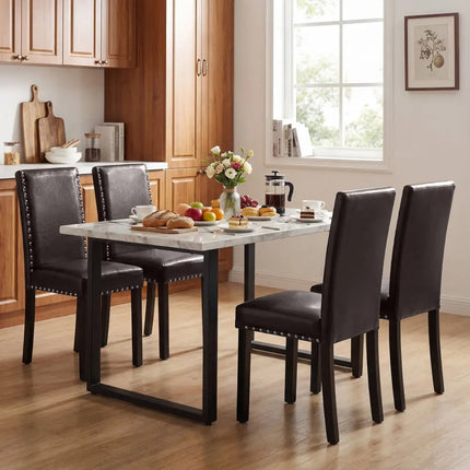 Set of 2/4 Dining Chairs Faux Leather Upholstered Parsons Kitchen Chairs-Set of 2 - Dining Chairs
