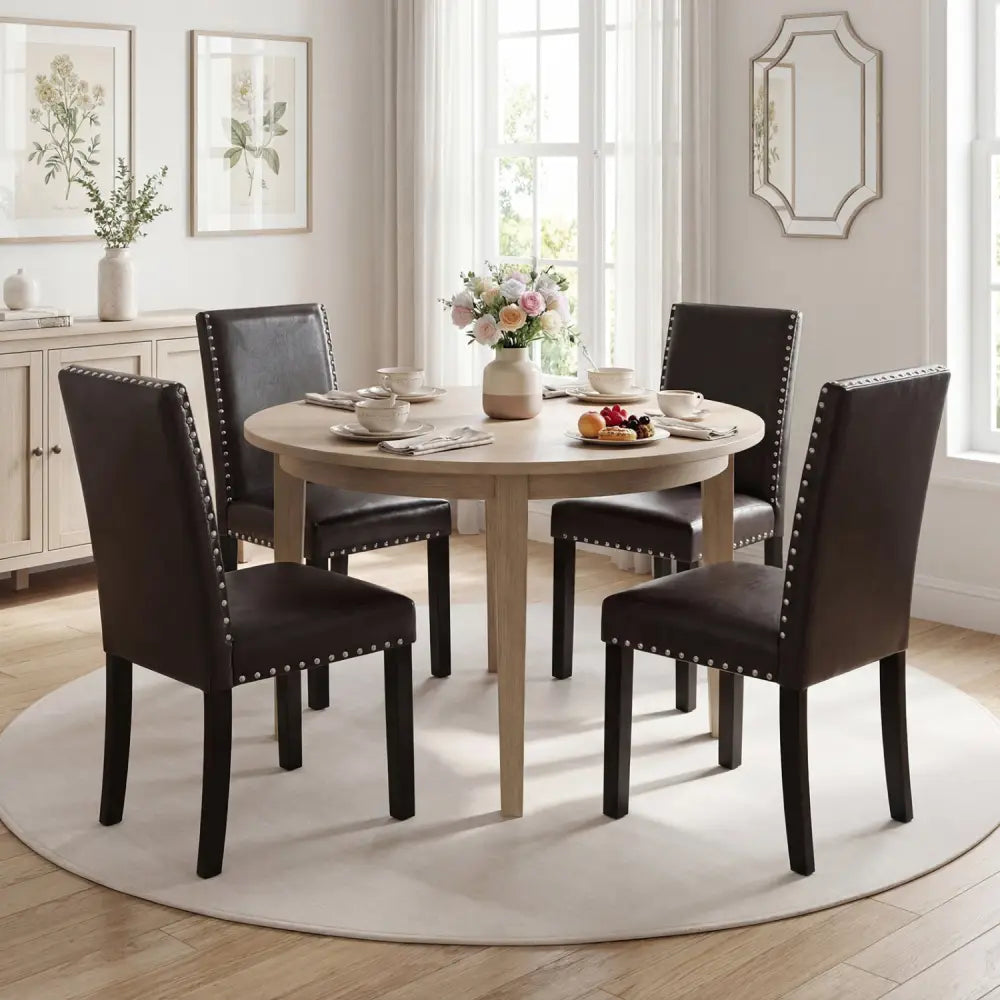 Set of 2/4 Dining Chairs Faux Leather Upholstered Parsons Kitchen Chairs-Set of 2 - Dining Chairs