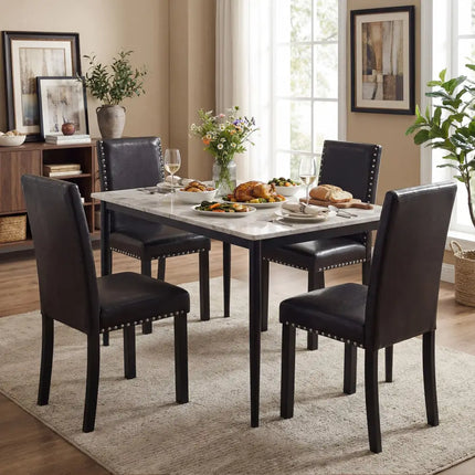 Set of 2/4 Dining Chairs Faux Leather Upholstered Parsons Kitchen Chairs-Set of 2 - Dining Chairs