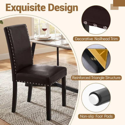 Set of 2/4 Dining Chairs Faux Leather Upholstered Parsons Kitchen Chairs-Set of 2 - Dining Chairs