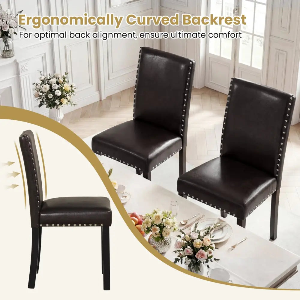 Set of 2/4 Dining Chairs Faux Leather Upholstered Parsons Kitchen Chairs-Set of 2 - Dining Chairs