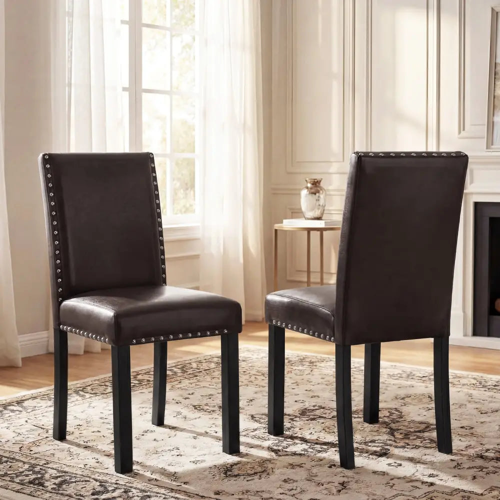 Set of 2/4 Dining Chairs Faux Leather Upholstered Parsons Kitchen Chairs-Set of 4 - Dining Chairs