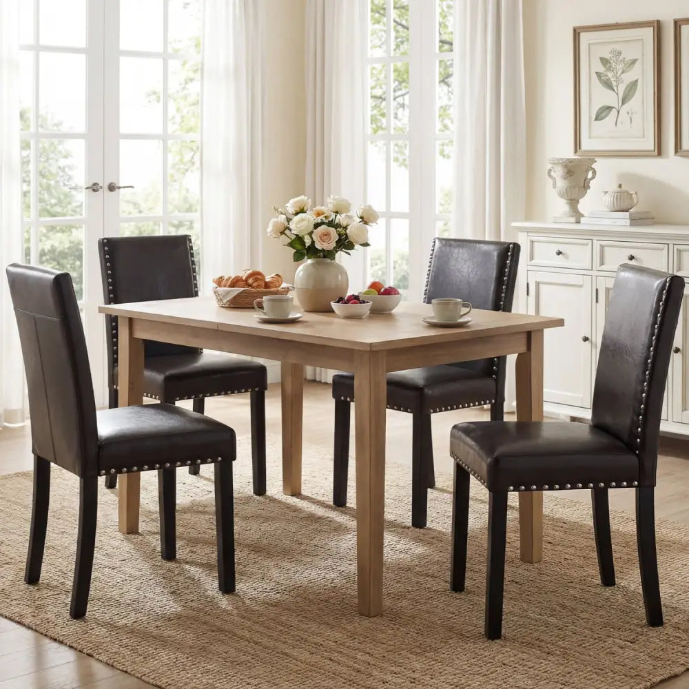Set of 2/4 Dining Chairs Faux Leather Upholstered Parsons Kitchen Chairs-Set of 4 - Dining Chairs