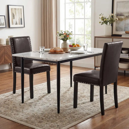 Set of 2/4 Dining Chairs Faux Leather Upholstered Parsons Kitchen Chairs-Set of 4 - Dining Chairs