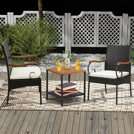 Set of 2/4 Outdoor PE Wicker Chair with Acacia Wood Armrests-Set of 2 - Off White - Patio Dining Chairs