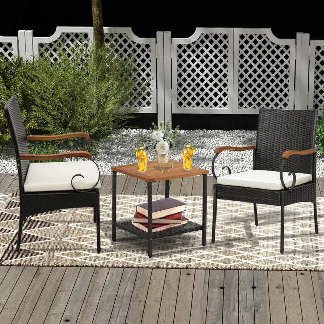 Set of 2/4 Outdoor PE Wicker Chair with Acacia Wood Armrests-Set of 2 - Off White - Patio Dining Chairs