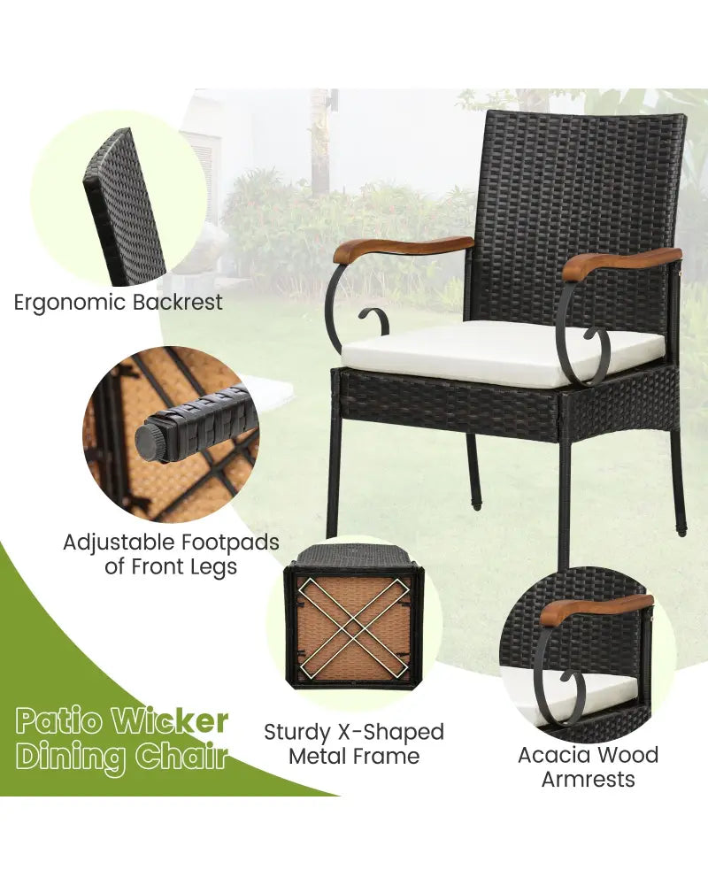 Set of 2/4 Outdoor PE Wicker Chair with Acacia Wood Armrests-Set of 2 - Off White - Patio Dining Chairs