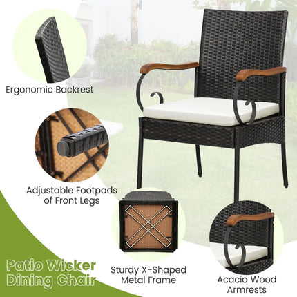 Set of 2/4 Outdoor PE Wicker Chair with Acacia Wood Armrests-Set of 2 - Off White - Patio Dining Chairs