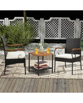 Set of 2/4 Outdoor PE Wicker Chair with Acacia Wood Armrests-Set of 2 - Off White - Patio Dining Chairs