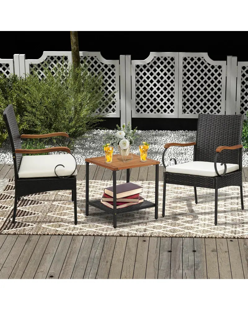 Set of 2/4 Outdoor PE Wicker Chair with Acacia Wood Armrests-Set of 2 - Off White - Patio Dining Chairs