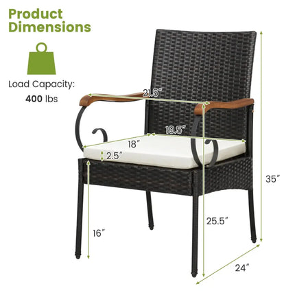 Set of 2/4 Outdoor PE Wicker Chair with Acacia Wood Armrests-Set of 2 - Off White - Patio Dining Chairs
