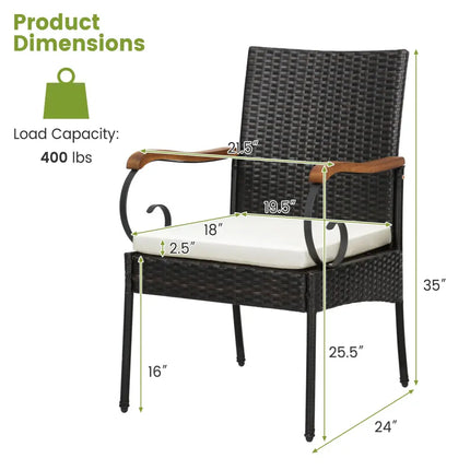 Set of 2/4 Outdoor PE Wicker Chair with Acacia Wood Armrests-Set of 4 - Patio Dining Chairs