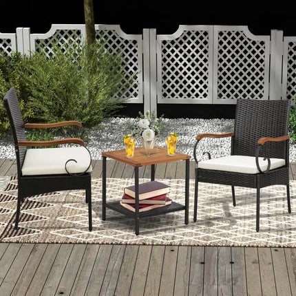 Set of 2/4 Outdoor PE Wicker Chair with Acacia Wood Armrests-Set of 4 - Patio Dining Chairs