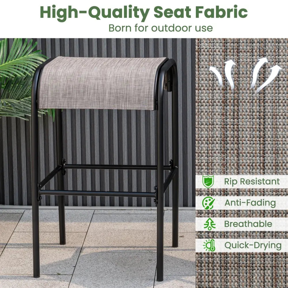 Set of 2/4 Patio Metal Bar Stools with Curved Fabric Seat-Set of 2 - Bar Stools