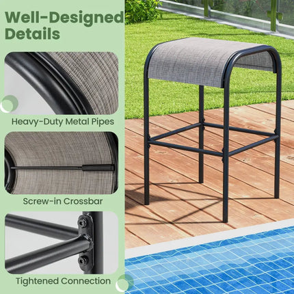 Set of 2/4 Patio Metal Bar Stools with Curved Fabric Seat-Set of 2 - Bar Stools