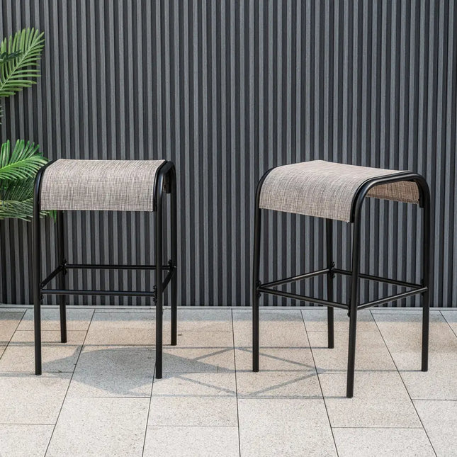 Set of 2/4 Patio Metal Bar Stools with Curved Fabric Seat-Set of 2 - Bar Stools