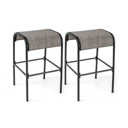 Set of 2/4 Patio Metal Bar Stools with Curved Fabric Seat-Set of 2 - Bar Stools