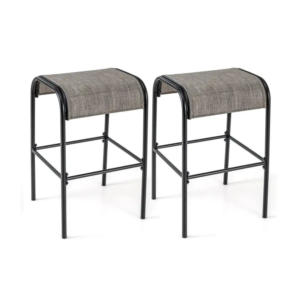 Set of 2/4 Patio Metal Bar Stools with Curved Fabric Seat-Set of 2 - Bar Stools