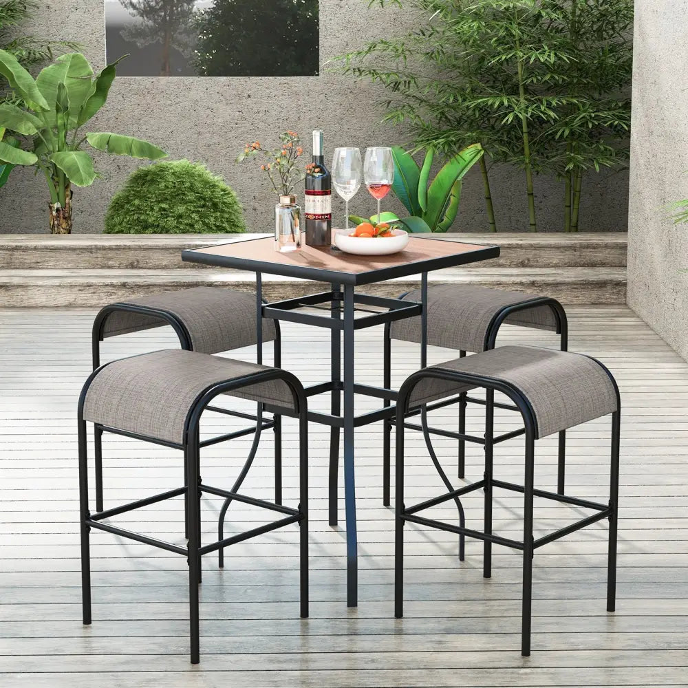 Set of 2/4 Patio Metal Bar Stools with Curved Fabric Seat-Set of 4 - Bar Stools