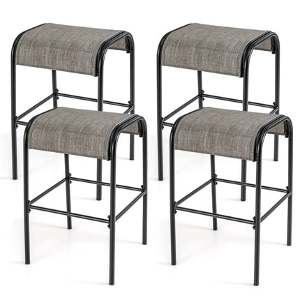 Set of 2/4 Patio Metal Bar Stools with Curved Fabric Seat-Set of 4 - Bar Stools