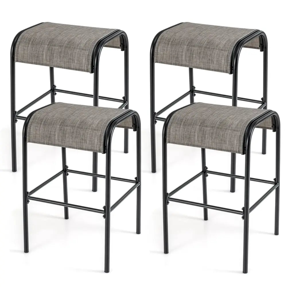 Set of 2/4 Patio Metal Bar Stools with Curved Fabric Seat-Set of 4 - Bar Stools