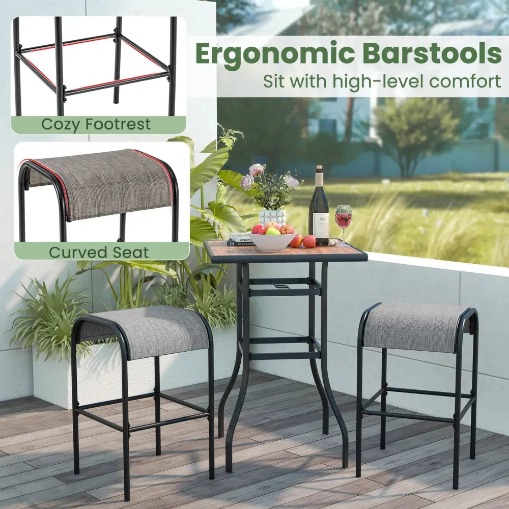 Set of 2/4 Patio Metal Bar Stools with Curved Fabric Seat-Set of 4 - Bar Stools