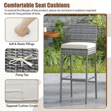 Set of 2/4 Patio Wicker Barstools with Soft Seat Cushion and Cozy Footrest-Set of 2 - Gray - Patio Bar Furniture