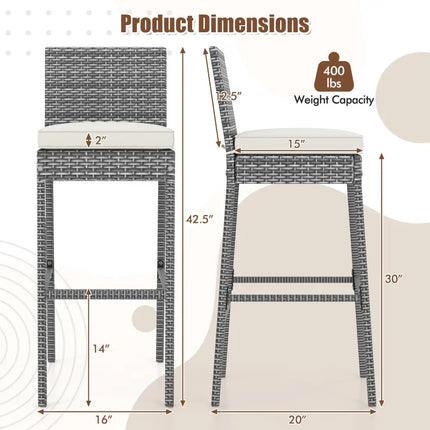 Set of 2/4 Patio Wicker Barstools with Soft Seat Cushion and Cozy Footrest-Set of 2 - Gray - Patio Bar Furniture