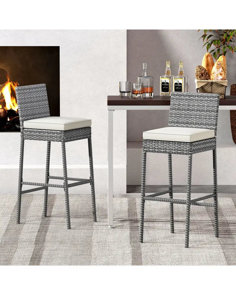 Set of 2/4 Patio Wicker Barstools with Soft Seat Cushion and Cozy Footrest-Set of 4 - Gray - Patio Bar Furniture