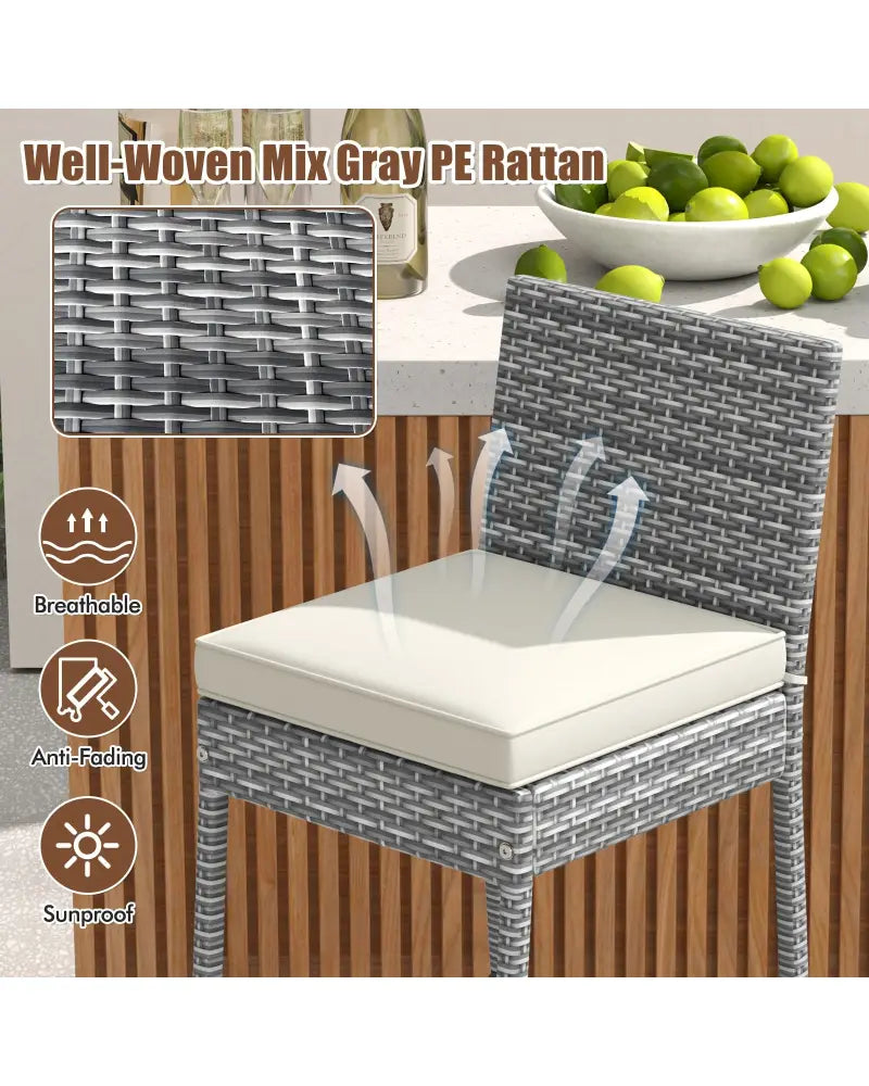 Set of 2/4 Patio Wicker Barstools with Soft Seat Cushion and Cozy Footrest-Set of 4 - Gray - Patio Bar Furniture