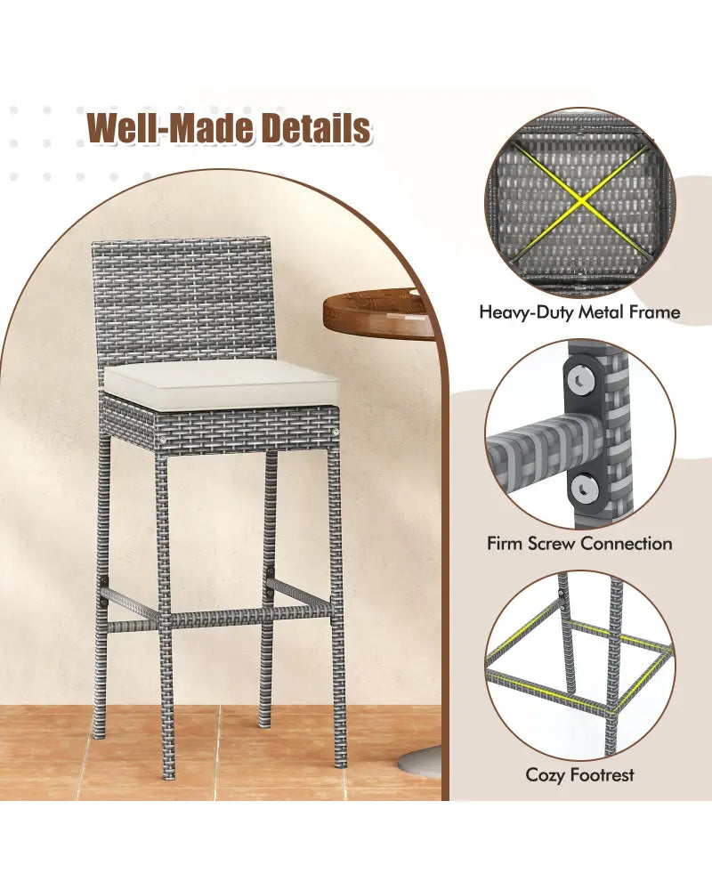 Set of 2/4 Patio Wicker Barstools with Soft Seat Cushion and Cozy Footrest-Set of 4 - Gray - Patio Bar Furniture