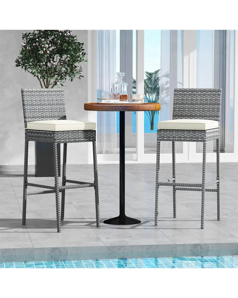 Set of 2/4 Patio Wicker Barstools with Soft Seat Cushion and Cozy Footrest-Set of 4 - Gray - Patio Bar Furniture