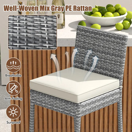 Set of 2/4 Patio Wicker Barstools with Soft Seat Cushion and Cozy Footrest-Set of 2 - Gray - Patio Bar Furniture
