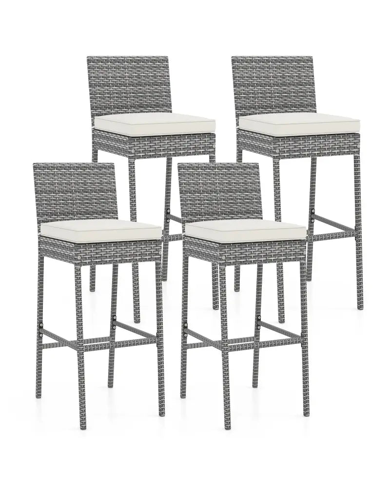 Set of 2/4 Patio Wicker Barstools with Soft Seat Cushion and Cozy Footrest-Set of 4 - Gray - Patio Bar Furniture