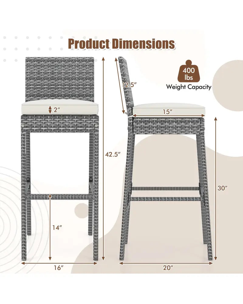 Set of 2/4 Patio Wicker Barstools with Soft Seat Cushion and Cozy Footrest-Set of 4 - Gray - Patio Bar Furniture
