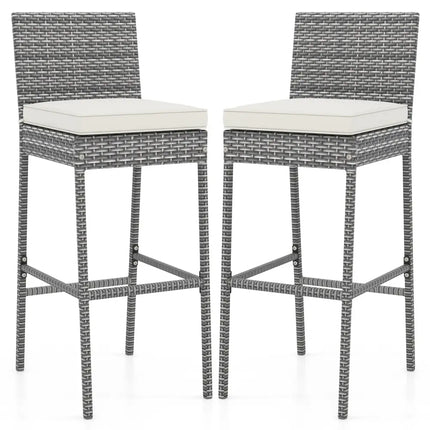 Set of 2/4 Patio Wicker Barstools with Soft Seat Cushion and Cozy Footrest-Set of 2 - Gray - Patio Bar Furniture