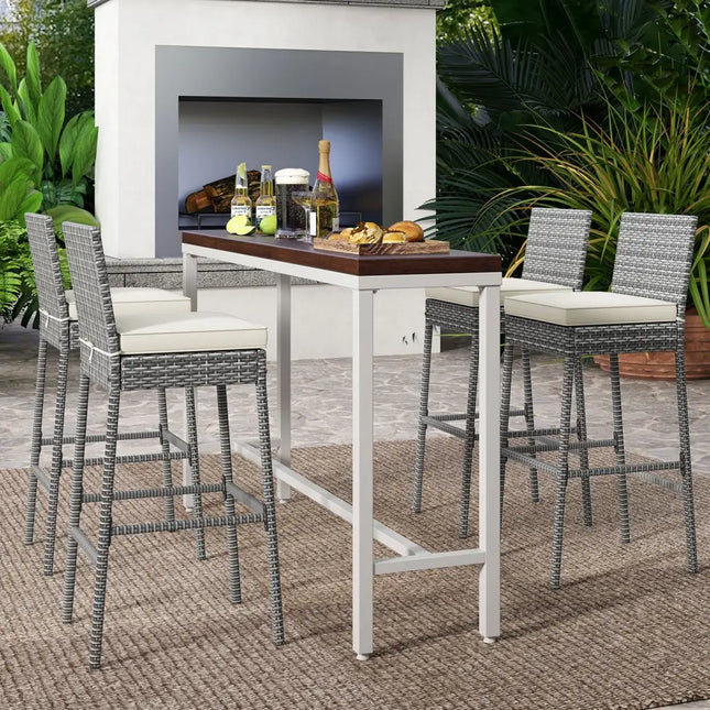 Set of 2/4 Patio Wicker Barstools with Soft Seat Cushion and Cozy Footrest-Set of 4 - Gray - Patio Bar Furniture