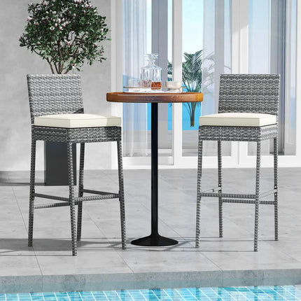 Set of 2/4 Patio Wicker Barstools with Soft Seat Cushion and Cozy Footrest-Set of 2 - Gray - Patio Bar Furniture