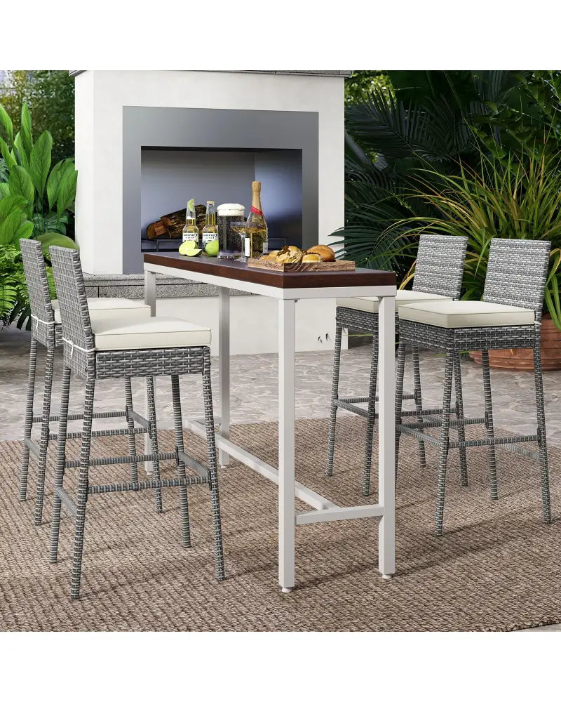 Set of 2/4 Patio Wicker Barstools with Soft Seat Cushion and Cozy Footrest-Set of 4 - Gray - Patio Bar Furniture