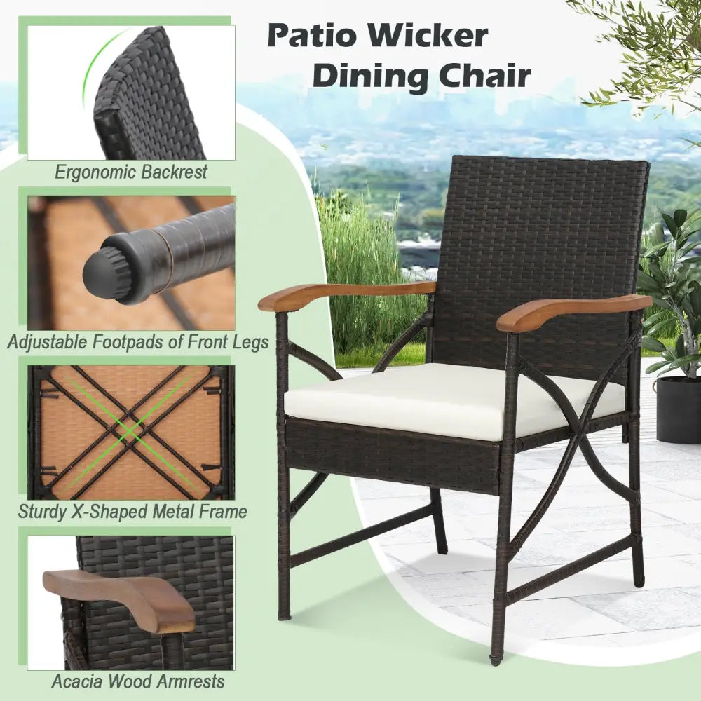 Set of 2/4 Patio Wicker Chairs with Soft Zippered Cushion-Set of 4 - Off White - Patio Dining Chairs