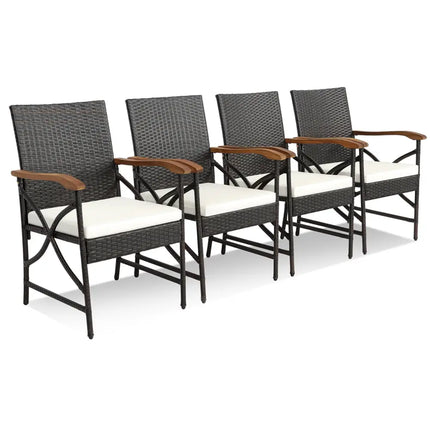 Set of 2/4 Patio Wicker Chairs with Soft Zippered Cushion-Set of 4 - Off White - Patio Dining Chairs